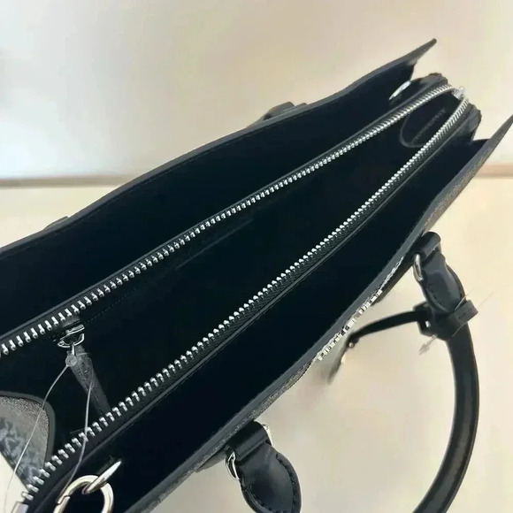 Michael Kors Purse Medium Sheila Signature Logo and Metallic Satchel Black - Picture 8 of 11